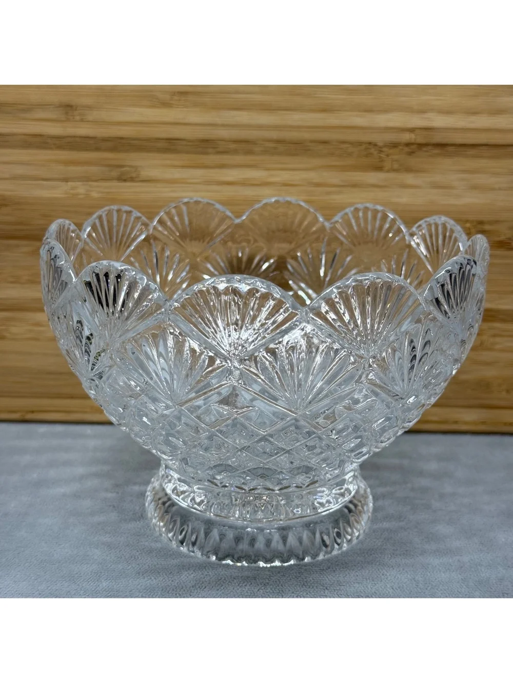 Vintage Imperial Crystal Clara Footed Bowl 24 Lead Cut Glass Slovakia Scalloped